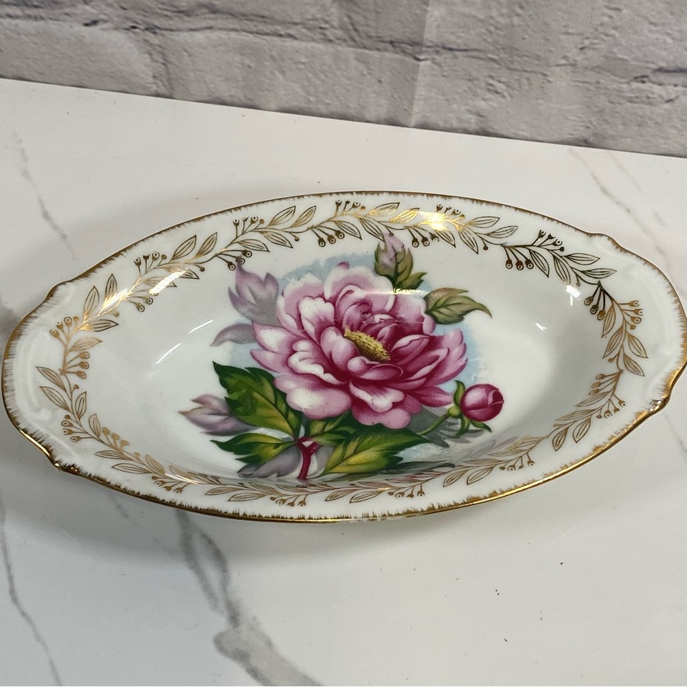 Antique Trinket Tray Candy Relish Dish  Gold Roses Hand Painted Porcelain